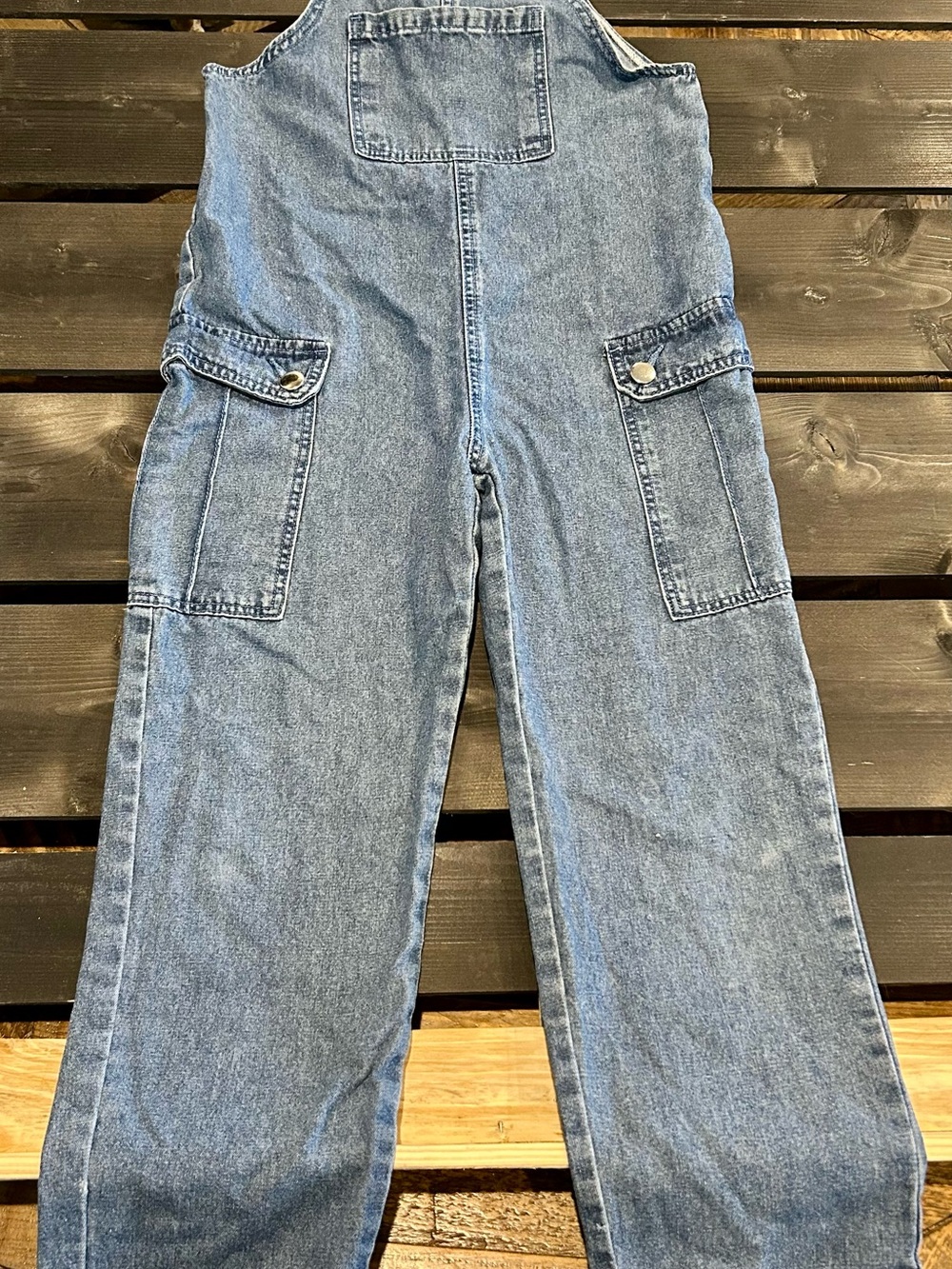 Youth Denim Cargo Overalls – Size 140 (US Kids 9/10) - Medium Wash